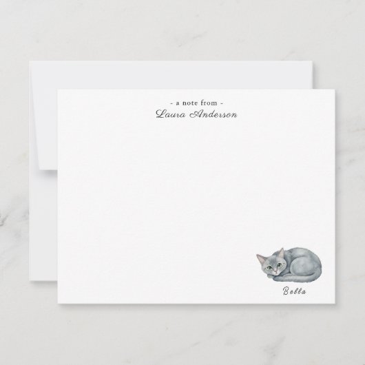 Cute watercolor grey cat personalized flat  bedankkaart (Voorkant)