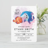 Cute Watercolor Haaien Verjaardagsuitnodiging Kaart (Staand voorkant)