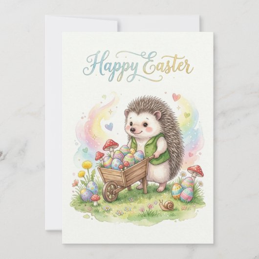 Cute Watercolor Hedgehog Easter Feestdagenkaart (Voorkant)
