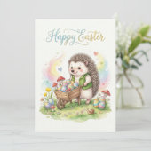 Cute Watercolor Hedgehog Easter Feestdagenkaart (Staand voorkant)