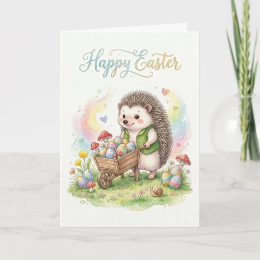 Cute Watercolor Hedgehog Easter Kaart (Voorkant)