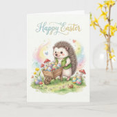 Cute Watercolor Hedgehog Easter Kaart (Gele Bloem)