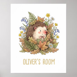 Cute Watercolor Hedgehog & Wildflowers Nursery  Poster