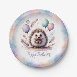 Cute Watercolor Hedgehog with Balloons Birthday Papieren Bordje