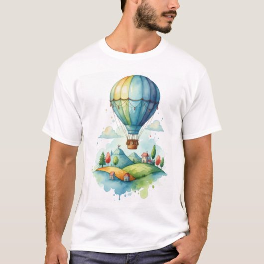 Cute Watercolor Hot Air Balloon T-Shirt (Voorkant)
