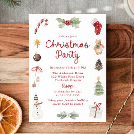 Cute Watercolor Illustrations Christmas Party Kaart