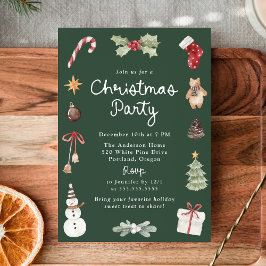 Cute Watercolor Illustrations Christmas Party Kaart