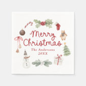 Cute Watercolor Illustrations Merry Christmas Servet (Voorkant)