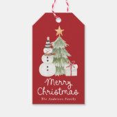 Cute Watercolor Illustrations Red Merry Christmas Cadeaulabel (Voorkant)