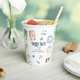 Cute Watercolor Jongenskleren BOY Baby Shower Papieren Bekers