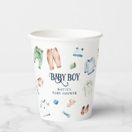 Cute Watercolor Jongenskleren BOY Baby Shower Papieren Bekers