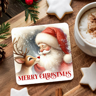 Cute Watercolor Kerstman Rudolph Kerst Coasters Kartonnen Onderzetters