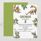 Cute Watercolor Kids Dinosaur Theme Birthday Kaart (Voorkant / Achterkant)