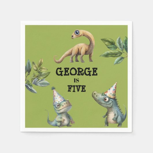 Cute Watercolor Kids Dinosaur Theme Paper Napkin Servet (Voorkant)