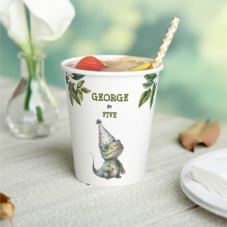 Cute Watercolor Kinderen Dinosaurus Thema Verjaard Papieren Bekers