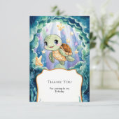Cute Watercolor Kinderen Schildpad Verjaardag Bedankkaart (Staand voorkant)