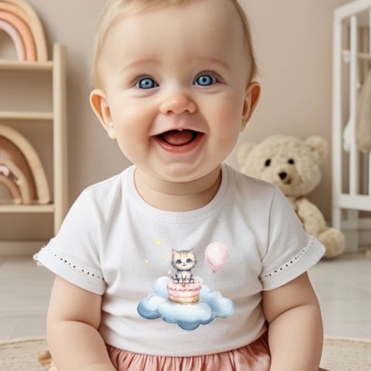 Cute watercolor Kitten Birthday baby T-Shirt