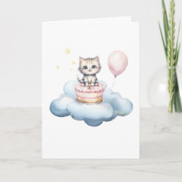Cute watercolor Kitten Birthday Card Kaart