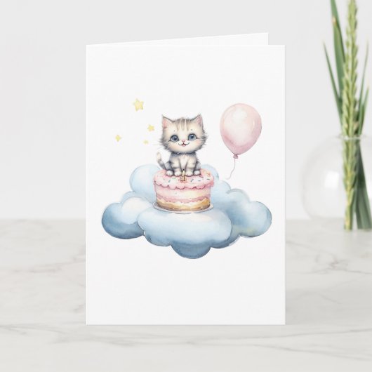 Cute watercolor Kitten Birthday Card Kaart (Voorkant)