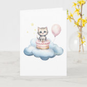 Cute watercolor Kitten Birthday Card Kaart (Gele Bloem)