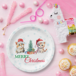Cute Watercolor kitten kat Santa Kerstfeest C Papieren Bordje