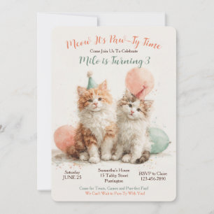 Cute Watercolor Kitten Pawty Cat Verjaardag Kaart