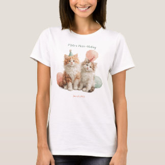 Cute Watercolor Kitten Pawty Cat Verjaardag T-shirt