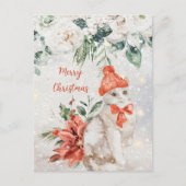 Cute Watercolor Kitten Prettig Kerstfeest Feestdagenkaart (Voorkant)