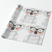 Cute Watercolor Koala with Glasses Cadeaupapier (Uitgerold)