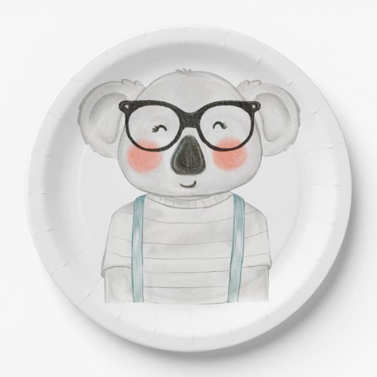 Cute Watercolor Koala with Glasses Papieren Bordje (Voorkant)
