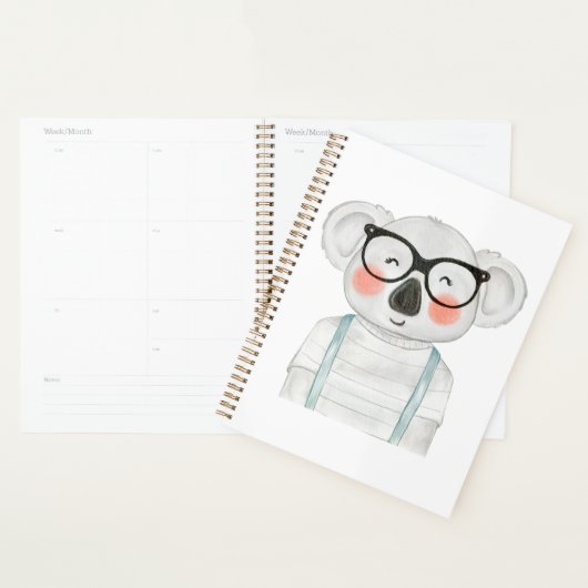 Cute Watercolor Koala with Glasses Planner (Display)