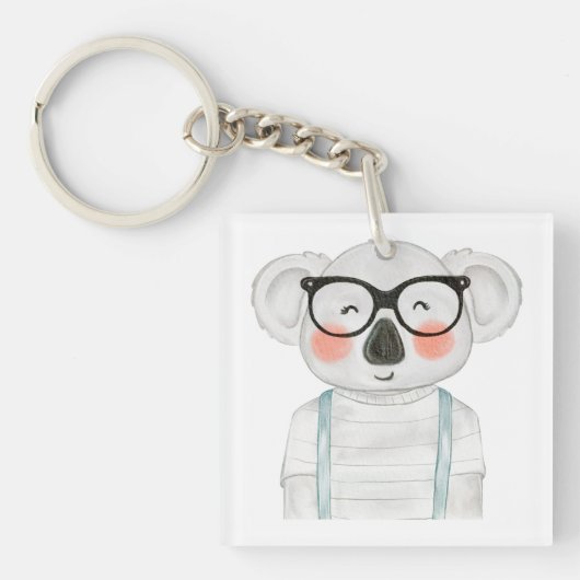 Cute Watercolor Koala with Glasses Sleutelhanger (Voorkant)