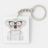 Cute Watercolor Koala with Glasses Sleutelhanger (Achterkant)