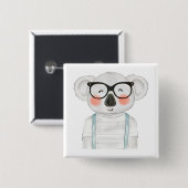 Cute Watercolor Koala with Glasses Vierkante Button 5,1 Cm (Voorkant /achterkant)