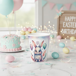 Cute Watercolor Konijn Ballonnen Verjaardag Papieren Bekers