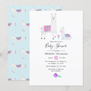 Cute Watercolor Lama thema Baby Shower Kaart