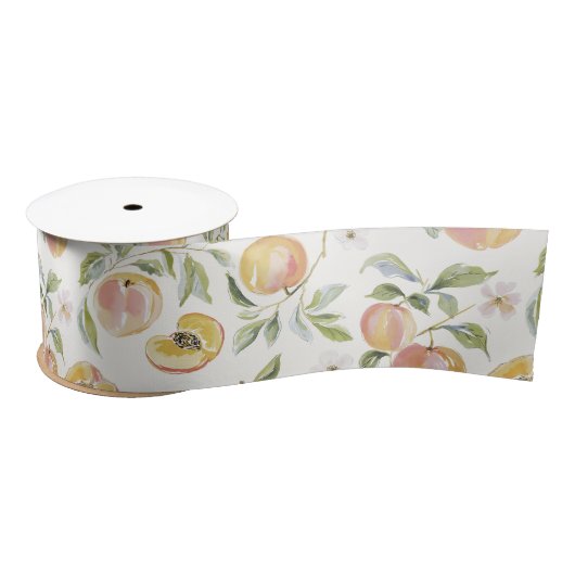 Cute Watercolor Leafy Peach Botanical Satijnen Lint (Spoel)