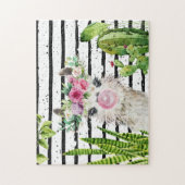 Cute Watercolor Llama | Floral Cactus & Stripes Legpuzzel (Verticaal)