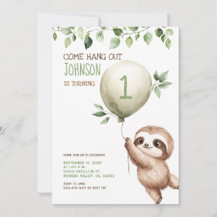 Cute Watercolor Luiaard Kinderen Verjaardagsfeestj Kaart