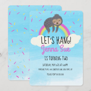 Cute Watercolor Luiaard Regenboog Verjaardagsfeest Kaart