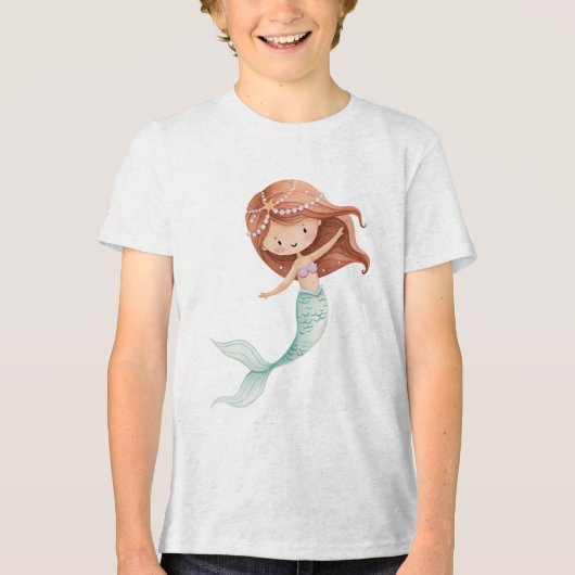 Cute Watercolor Mermaid Illustration Tri-Blend Shirt (Voorkant)