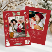 Cute Watercolor Merry Christmas Red Family Photo Feestdagenkaart