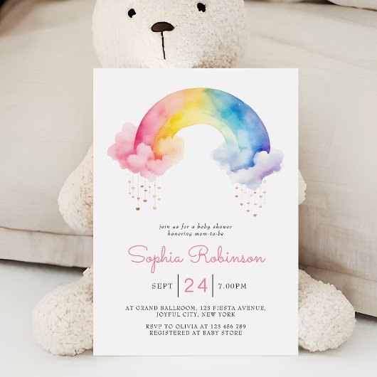 Cute Watercolor Modern  Rainbow Baby Shower Kaart