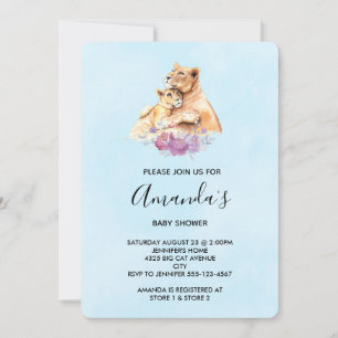 Cute Watercolor Moeder Leeuw & Welp Baby Shower Kaart