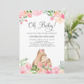 Cute Watercolor Mommy and Baby Bear Baby Shower Kaart (Staand voorkant)