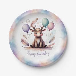 Cute Watercolor Moose with Balloons Birthday  Papieren Bordje