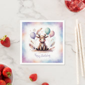 Cute Watercolor Moose with Balloons Birthday  Servet (Insitu)