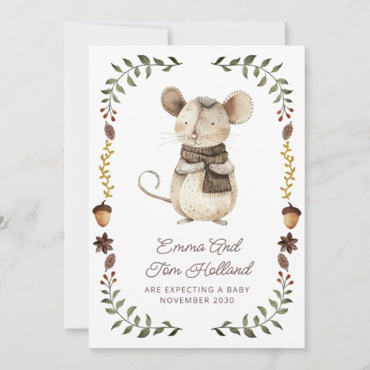 Cute Watercolor Mouse Pregnancy Announcement Aankondiging (Voorkant)