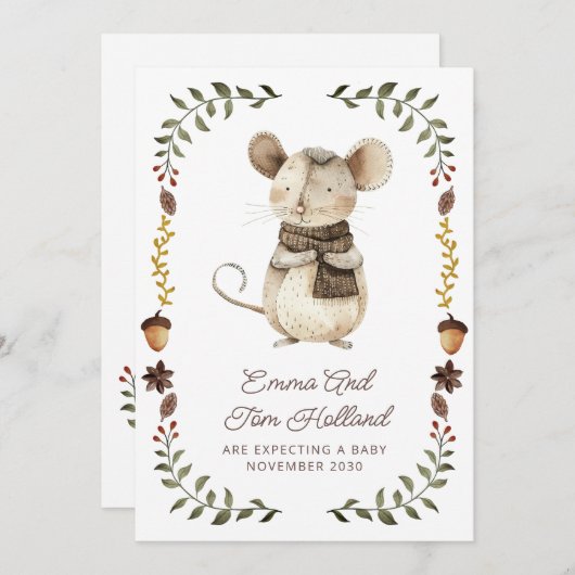 Cute Watercolor Mouse Pregnancy Announcement Aankondiging (Voorkant / Achterkant)