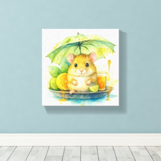 Cute Watercolor Mouse Under Umbrella Canvas Art ! (Insitu (Houten vloer))